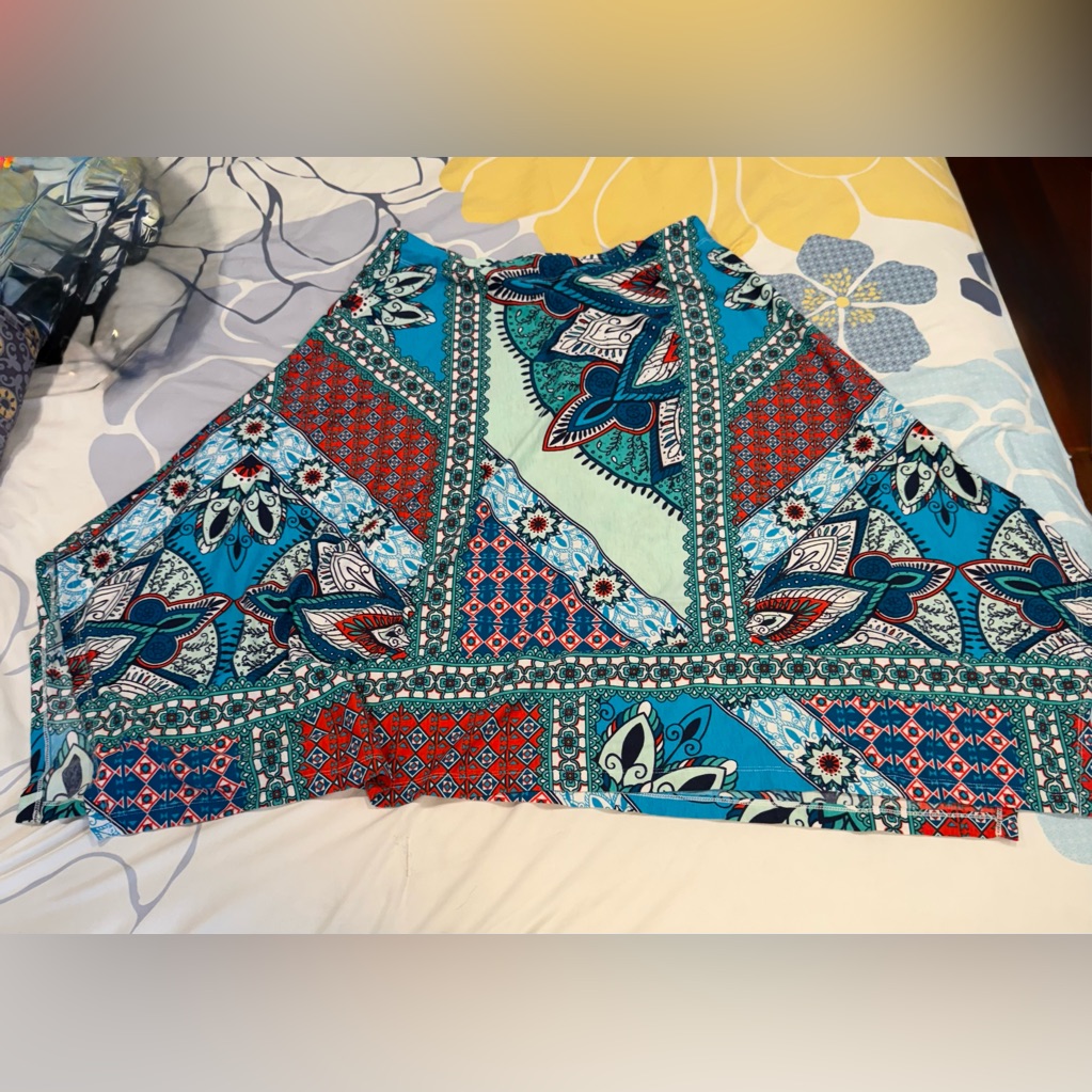 Teal And Navy Patterned Skirt